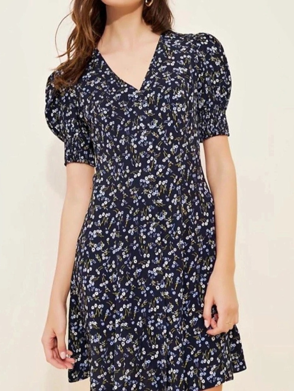 Madewell Button-Front Mini Dress in Floral, Black & Blue, Size 8